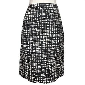Vintage Trina Turk 100% Silk Skirt Size 4 Black White Abstract Print Made in USA